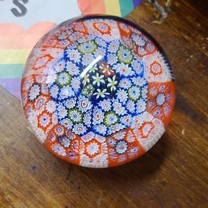 Small Cain millefiori art glass paperweight